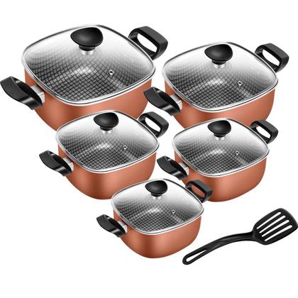 Imagem de Jogo De Panelas Antiaderente Quadradas Com Frigideira 2 Alças N29 Wok Cobre Patolux