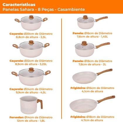 Imagem de Jogo de Panelas Antiaderente Revestimento Cerâmica Sahara 8 Peças Casambiente
