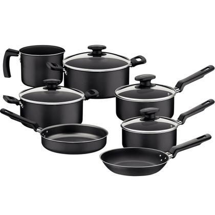 Imagem de Jogo de Panelas Antiaderente Tramontina Loreto 7pçs Grafite Alumínio Tampas de Vidro Temperado