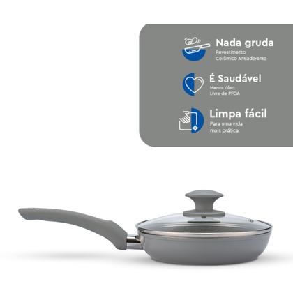 Imagem de Jogo de Panelas Antiaderentes 5 Peças Indução Ceramic Life Optima Marble Brinox - Cinza