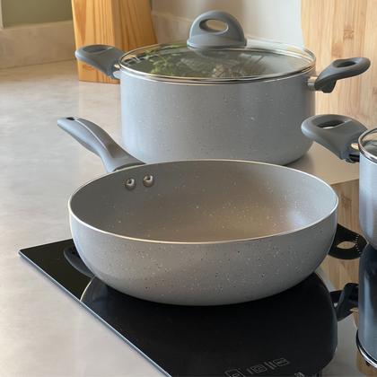 Imagem de Jogo de Panelas Antiaderentes 5 Peças Indução Ceramic Life Optima Marble Brinox - Cinza