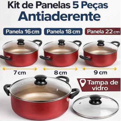 Imagem de Jogo de Panelas Antiaderentes CJ 05 Panelas com Tampa de Vidro e Alças em Banquelite Cor Grafite e Cereja Alumbella
