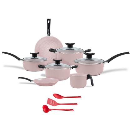 Imagem de Jogo de Panelas Brinox 10 Peças Ceramic Life Floria Rosa