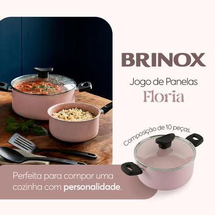 Imagem de Jogo de Panelas Brinox 10 Peças Ceramic Life Floria Rosa