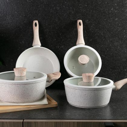 Imagem de Jogo de Panelas Brinox Antiaderente Ceramic Life 4 Peças Sirius com Indução Vanilla