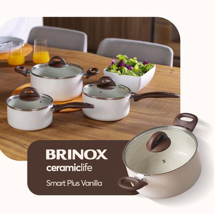 Imagem de Jogo de Panelas Brinox Antiaderente Ceramic Life 5 Peças Granada com Indução Vanilla