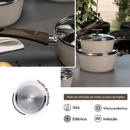 Imagem de Jogo de Panelas Brinox Antiaderente Ceramic Life 5 Peças Organika com Indução Nata