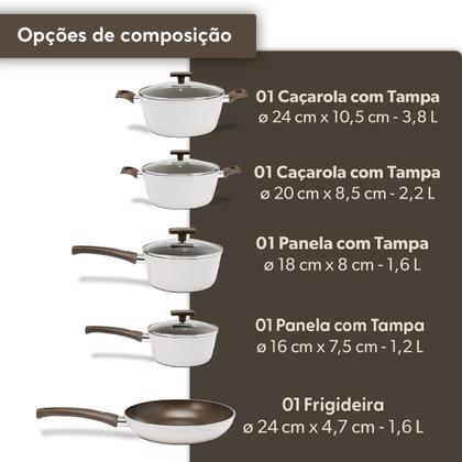 Imagem de Jogo de Panelas Brinox Antiaderente Ceramic Life 5 Peças Organika com Indução Nata