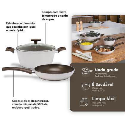 Imagem de Jogo de Panelas Brinox Antiaderente Ceramic Life 5 Peças Organika com Indução Nata