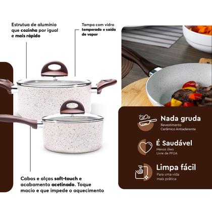 Imagem de Jogo de Panelas Brinox Antiaderente Ceramic Life 5 Peças Smart PLus Vanilla
