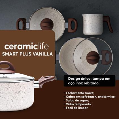 Imagem de Jogo de Panelas Brinox Antiaderente Ceramic Life 5 Peças Smart PLus Vanilla