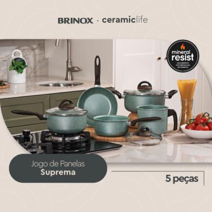 Imagem de Jogo de Panelas Brinox Antiaderente Ceramic Life 5 Peças Suprema Vanilla