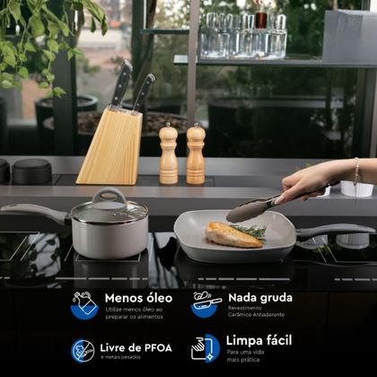 Imagem de Jogo de Panelas Brinox Antiaderente Ceramic Life 7 Peças Marble Blend com Indução Cinza Claro