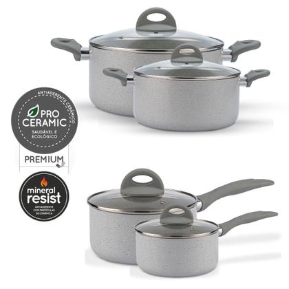 Imagem de Jogo de Panelas Brinox Antiaderente Ceramic Life 7 Peças Marble Blend com Indução Cinza Claro