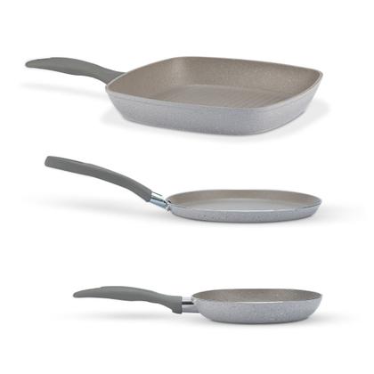 Imagem de Jogo de Panelas Brinox Antiaderente Ceramic Life 7 Peças Marble Blend com Indução Cinza Claro