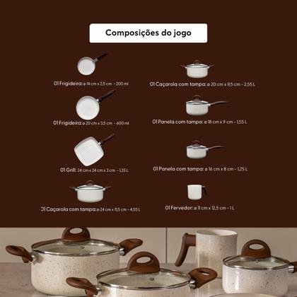 Imagem de Jogo de Panelas Brinox Antiaderente Ceramic Life 8 Peças Smart Plus Vanilla
