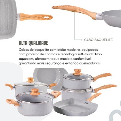 Imagem de Jogo de Panelas Brinox Antiaderente Ceramic Life com Indução 10 Peças e Utensílios Gris