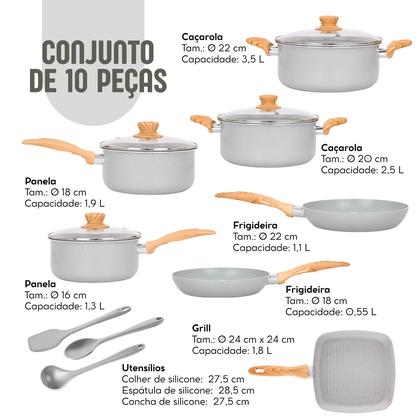 Imagem de Jogo de Panelas Brinox Antiaderente Ceramic Life com Indução 10 Peças e Utensílios Gris