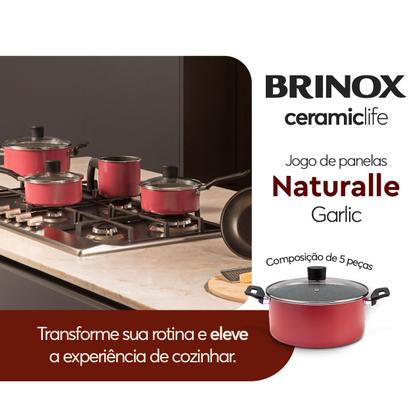 Imagem de Jogo de Panelas Brinox Ceramic Life Naturalle 5 Peças Vermelho Garlic