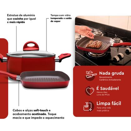 Imagem de Jogo de Panelas Brinox Ceramic Life Smart Plus 8 peças Vermelho