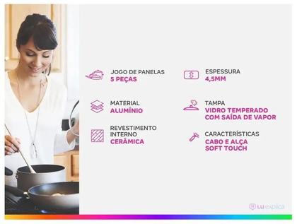 Imagem de Jogo de Panelas Brinox Cerâmico Vanilla 5 Peças Indução