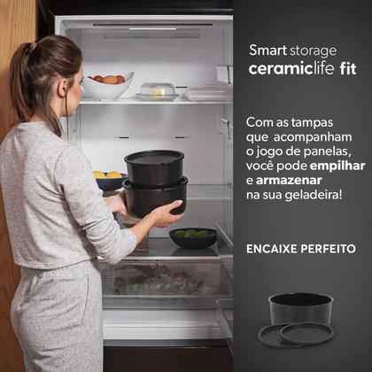 Imagem de Jogo de Panelas Brinox Fit 10 peças  Cabo Removível, Antiaderente Cerâmico, Para Indução  Compacto e Empilhável Cor Preto