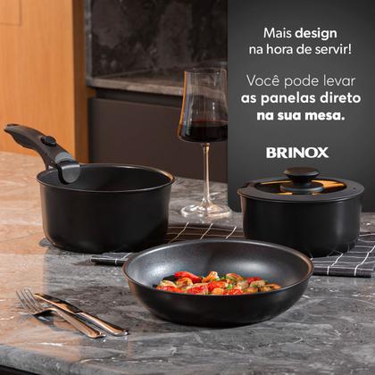 Imagem de Jogo de Panelas Brinox Fit 10 peças  Cabo Removível, Antiaderente Cerâmico, Para Indução  Compacto e Empilhável Cor Preto