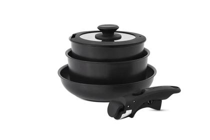 Imagem de Jogo de Panelas Brinox Fit 10 peças  Cabo Removível, Antiaderente Cerâmico, Para Indução  Compacto e Empilhável Cor Preto