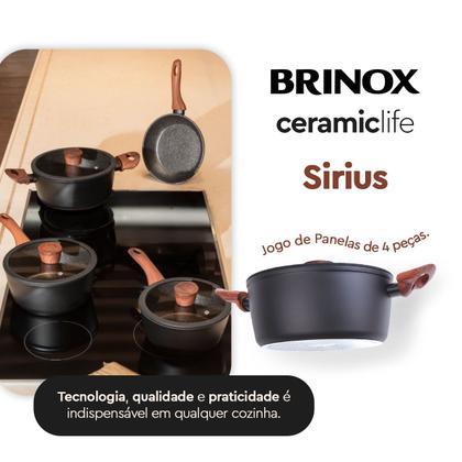Imagem de Jogo de Panelas Brinox Revestimento Cerâmico Antiaderente Ceramic Life Sirius Preta 4 peças - com fundo de indução