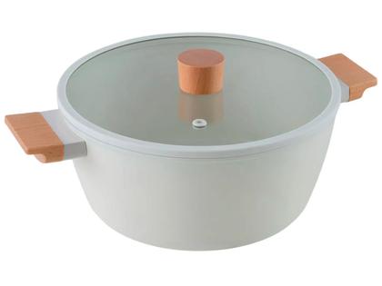 Imagem de Jogo de Panelas Brinox Revestimento Cerâmico Creme 5 Peças Cabo Amadeirado Ceramic Life Nordic