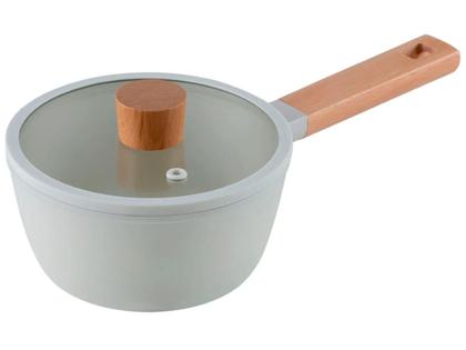 Imagem de Jogo de Panelas Brinox Revestimento Cerâmico Creme 5 Peças Cabo Amadeirado Ceramic Life Nordic