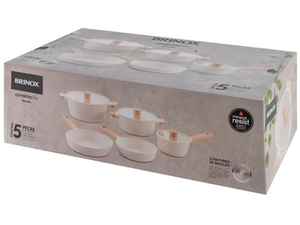 Imagem de Jogo de Panelas Brinox Revestimento Cerâmico Creme 5 Peças Ceramic Life Nordic