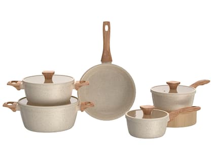 Jogo de Panelas Brinox Revestimento Cerâmico de Alumínio Creme Indução 5 Peças Stone