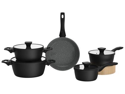 Jogo de Panelas Brinox Revestimento Cerâmico de Alumínio Preto Indução 5 Peças Stone