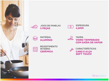 Imagem de Jogo de Panelas Brinox Revestimento Cerâmico de Alumínio