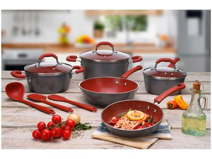 Jogo de Panelas Brinox Revestimento Cerâmico de Alumínio Vermelho e Cinza 8 Peças Ceramic Life Select Imagem de Jogo de Panelas Brinox Revestimento Cerâmico de Alumínio Vermelho e Cinza 8 Peças Ceramic Life Select