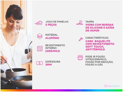 Imagem de Jogo de Panelas Brinox Revestimento Cerâmico Preto 5 Peças Carbon Ceramic Life