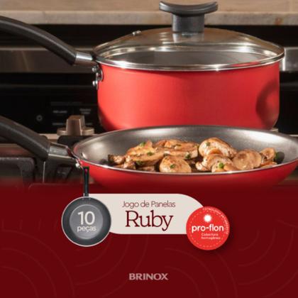 Imagem de Jogo de Panelas Brinox Ruby ProFlon 10 Peças Antiaderente