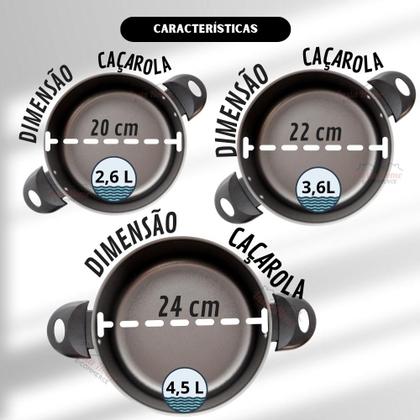 Imagem de Jogo de Panelas Caçarolas 5 Peças Antiaderente Teflon Panelas Grande