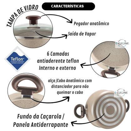 Imagem de Jogo De Panelas Caçarolas 9 Peças Antiaderente 6 Camadas De Teflon Cor Crema