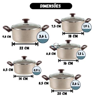 Imagem de Jogo De Panelas Caçarolas 9 Peças Antiaderente 6 Camadas De Teflon Cor Crema