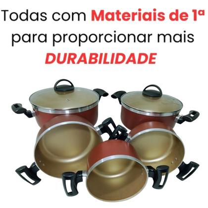 Imagem de Jogo De Panelas Caçarolas Plus 16 a 24 Antiaderente Com 5 Camadas Teflon Cor Cereja e Dourado