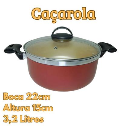 Imagem de Jogo De Panelas Caçarolas Plus 16 a 24 Antiaderente Com 5 Camadas Teflon Cor Cereja e Dourado