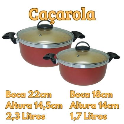 Imagem de Jogo De Panelas Caçarolas Plus 16 a 24 Antiaderente Com 5 Camadas Teflon Cor Cereja e Dourado