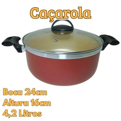 Imagem de Jogo De Panelas Caçarolas Plus 16 a 24 Antiaderente Com 5 Camadas Teflon Cor Cereja e Dourado