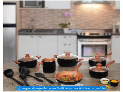 Imagem de Jogo de Panelas Casambiente Revestimento Cerâmico - de Alumínio Preto e Cobre 10 Peças Vegas