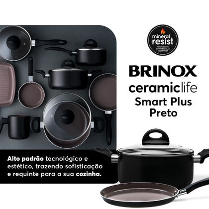 Imagem de Jogo De Panelas Ceramic Life Brinox Smart Plus 8 Peças Preto