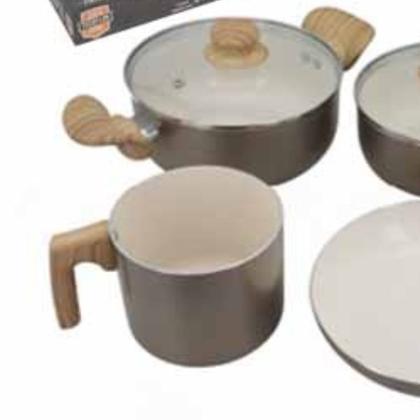 Imagem de Jogo de Panelas Ceramica 4 Peças Branca Vanilla Premium Caçarola Fervedor e Frigideira