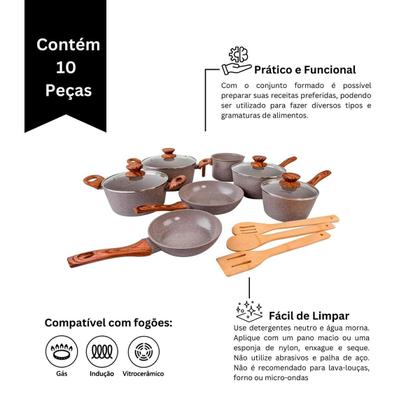 Imagem de Jogo De Panelas Ceramica Antiaderente Indução Mimo Style Cook Grafito 10 Peças Conjunto Com Caçarola Frigideira E Utensílios
