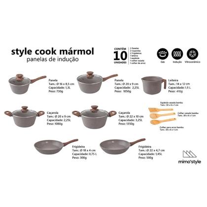 Imagem de Jogo De Panelas Ceramica Antiaderente Indução Mimo Style Cook Grafito 10 Peças Conjunto Com Caçarola Frigideira E Utensílios
